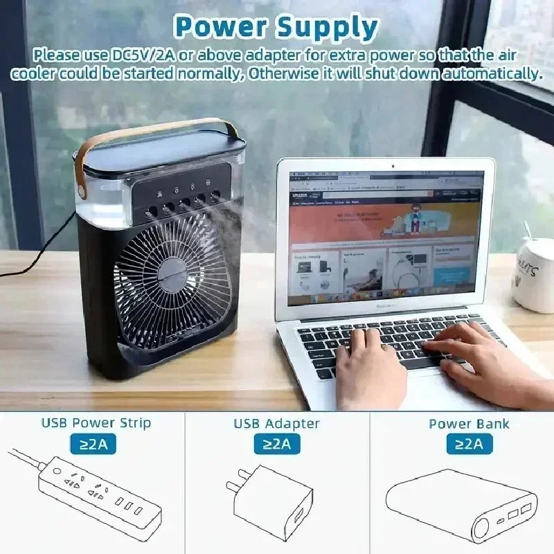 3-in-1 Portable Air Conditioner, Cooler & Humidifier with LED Night Light