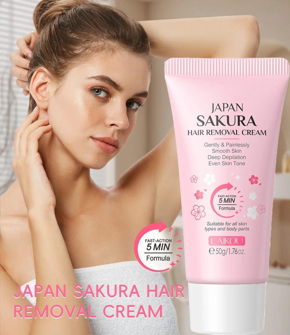 Laikou Painless Hair Removal Cream – Gentle Care for Intimate & Body Areas (50g)