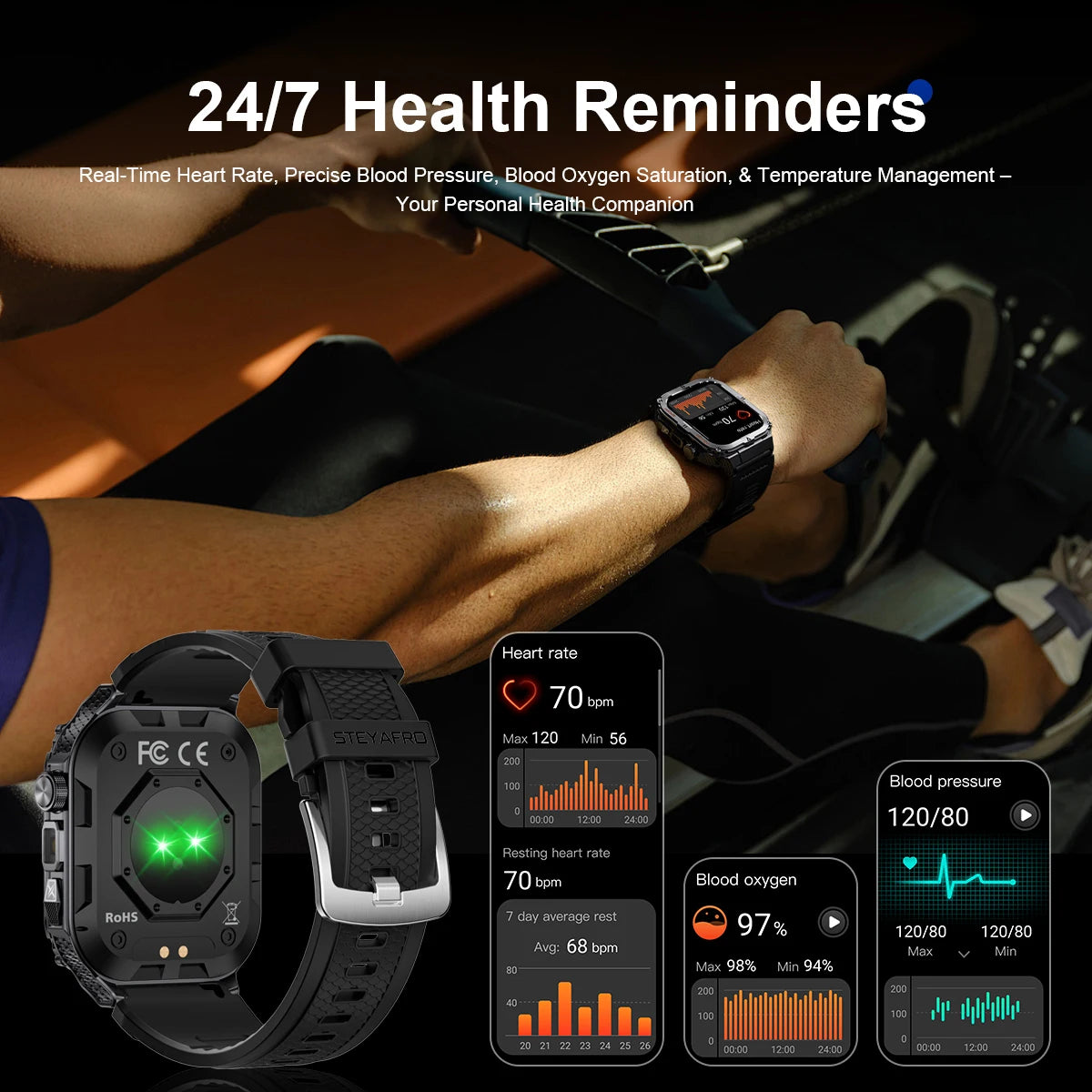 "GearPro: Men's Military-Grade Smart Watch | Bluetooth Calls, Fitness Tracker & Waterproof LED Flashlight"