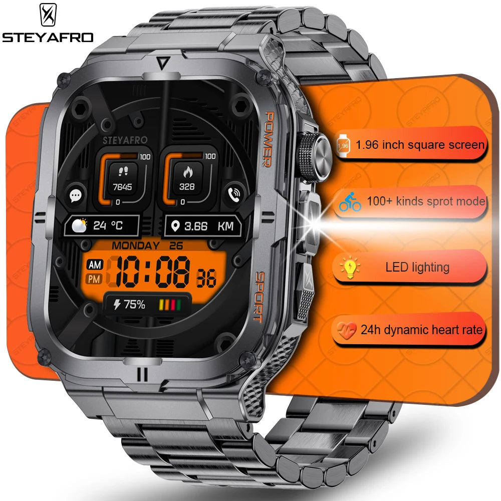 "GearPro: Men's Military-Grade Smart Watch | Bluetooth Calls, Fitness Tracker & Waterproof LED Flashlight"