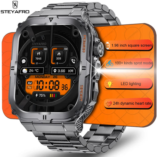 "GearPro: Men's Military-Grade Smart Watch | Bluetooth Calls, Fitness Tracker & Waterproof LED Flashlight"